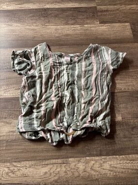 Justice Girls' Striped Tie-Front Tank Top in Green and Pink